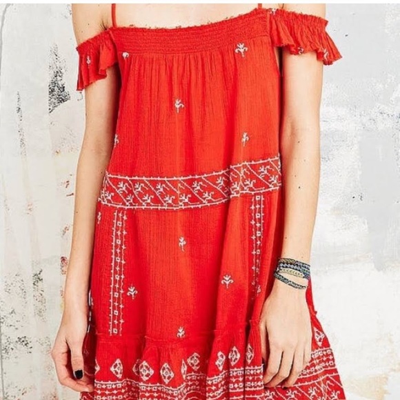 Intimately Free People Ironworks flounce orange boho smocked dress W-736 Sz XS - Picture 2 of 11